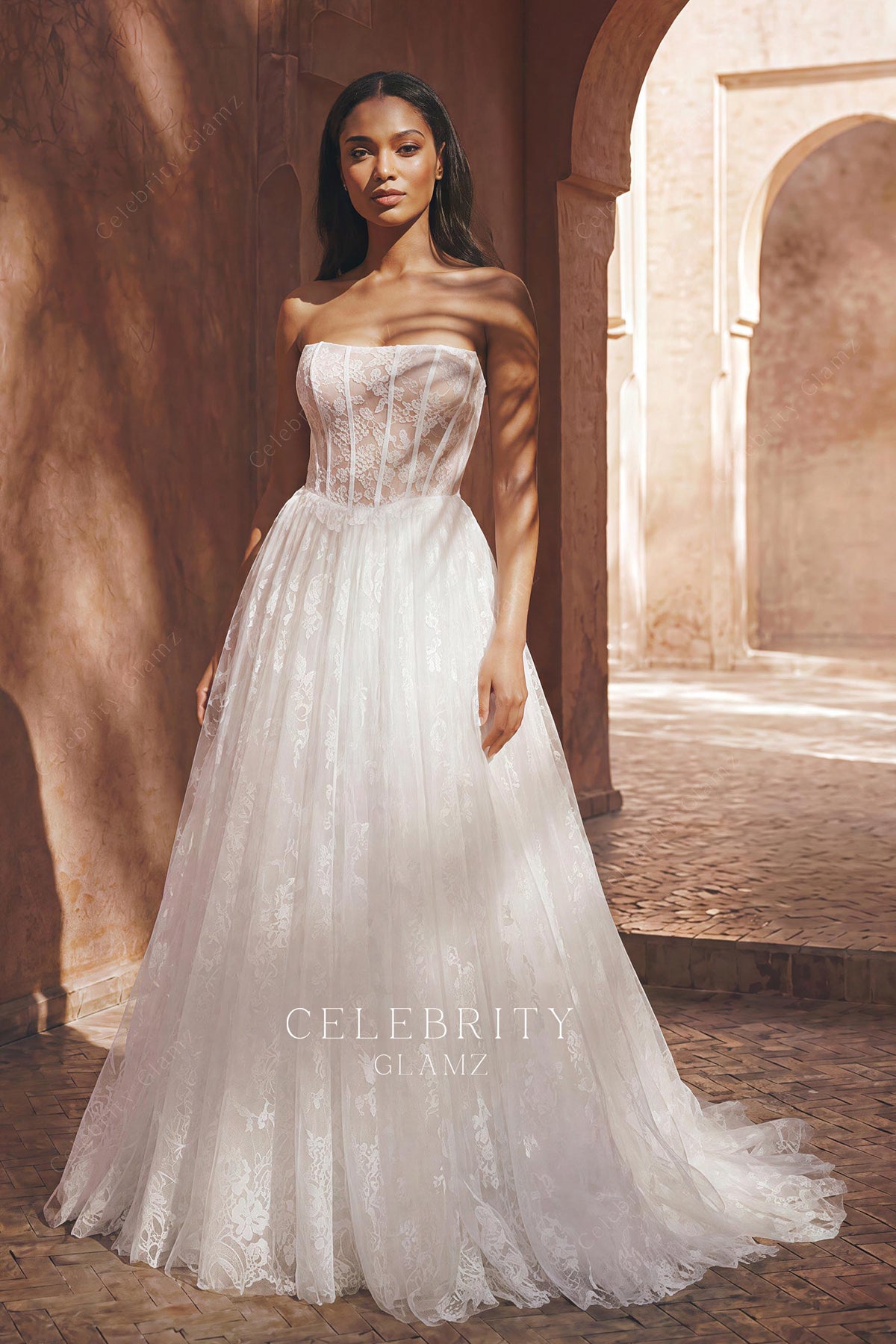 romantic flower lace Aline bridal dress 