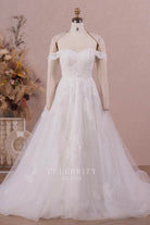 romantic flower lace a line bridal gown