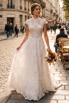 romantic lace high neck wedding dress