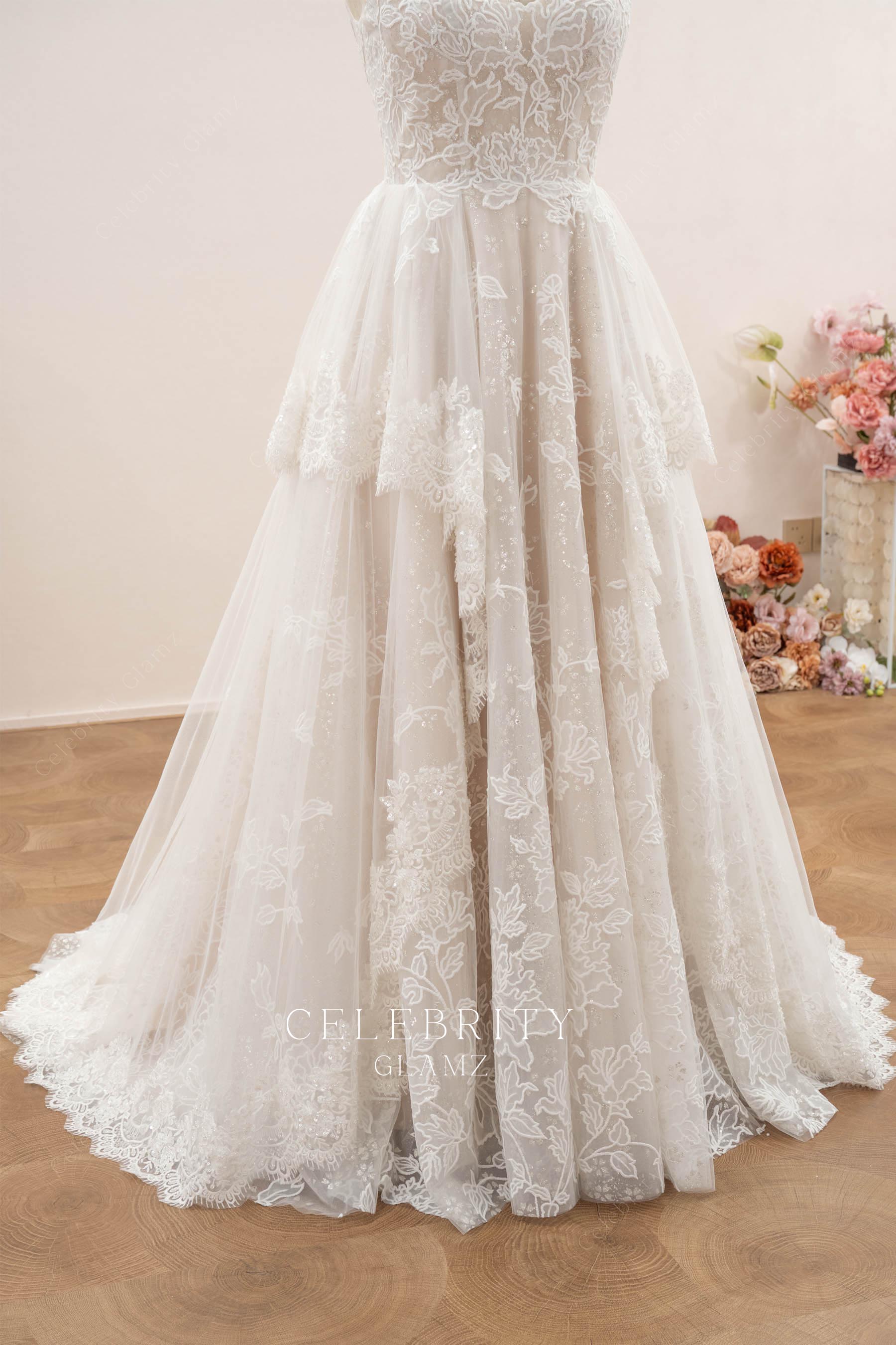 romantic lace ruffles wedding dress