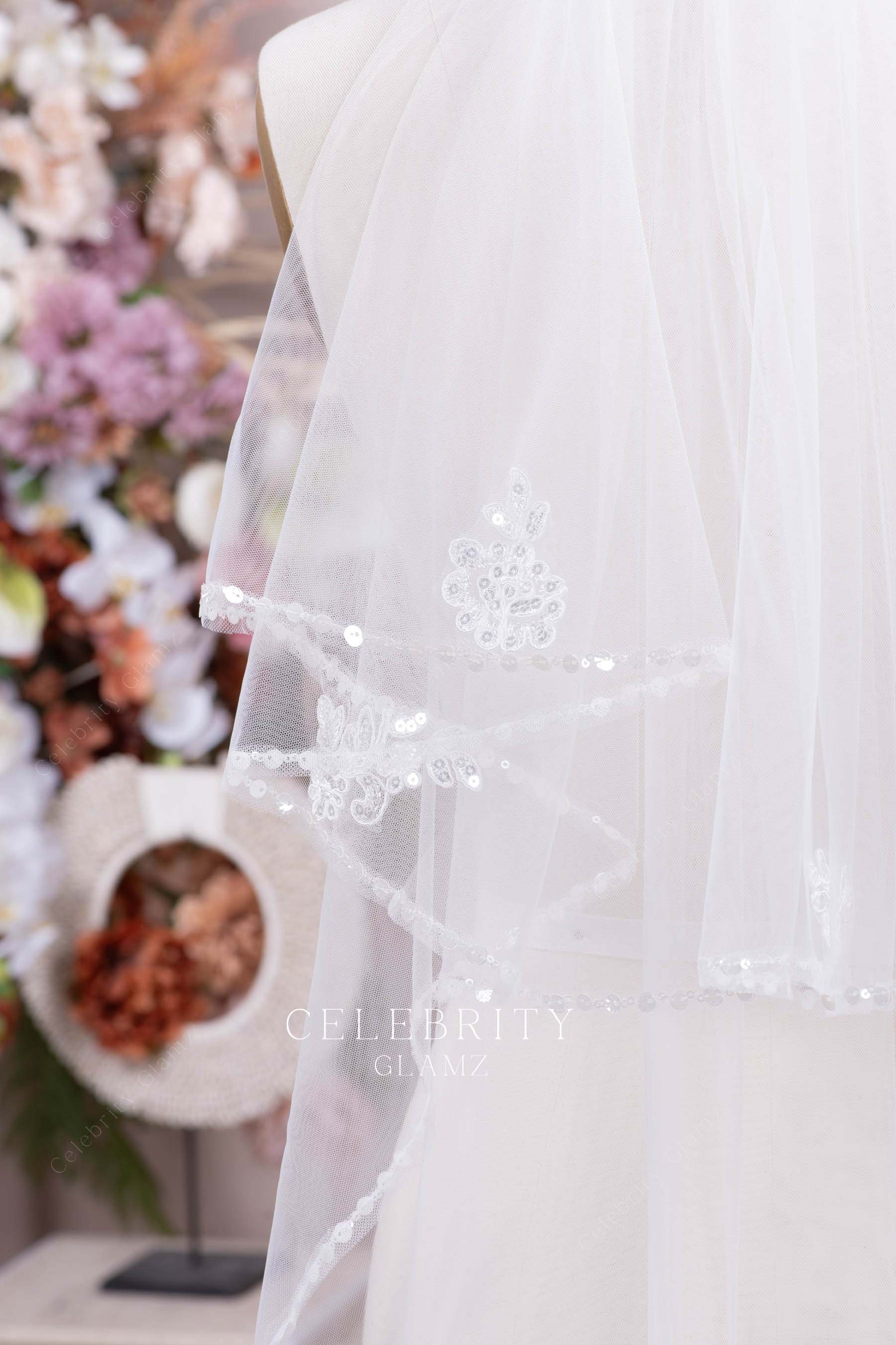 romantic sequin edge bridal veil