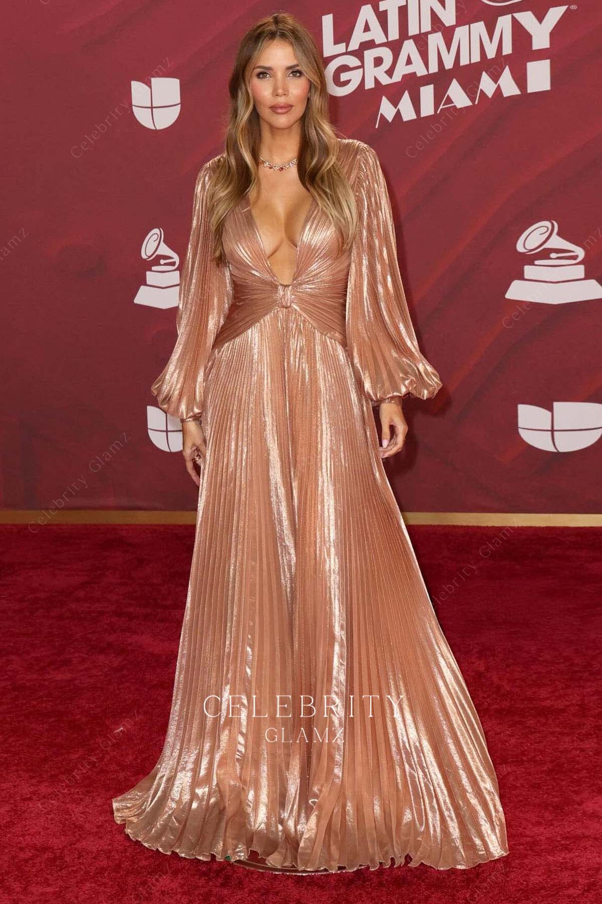 Rosanna Zanetti rose gold a line dress Latin Grammy Awards 2024