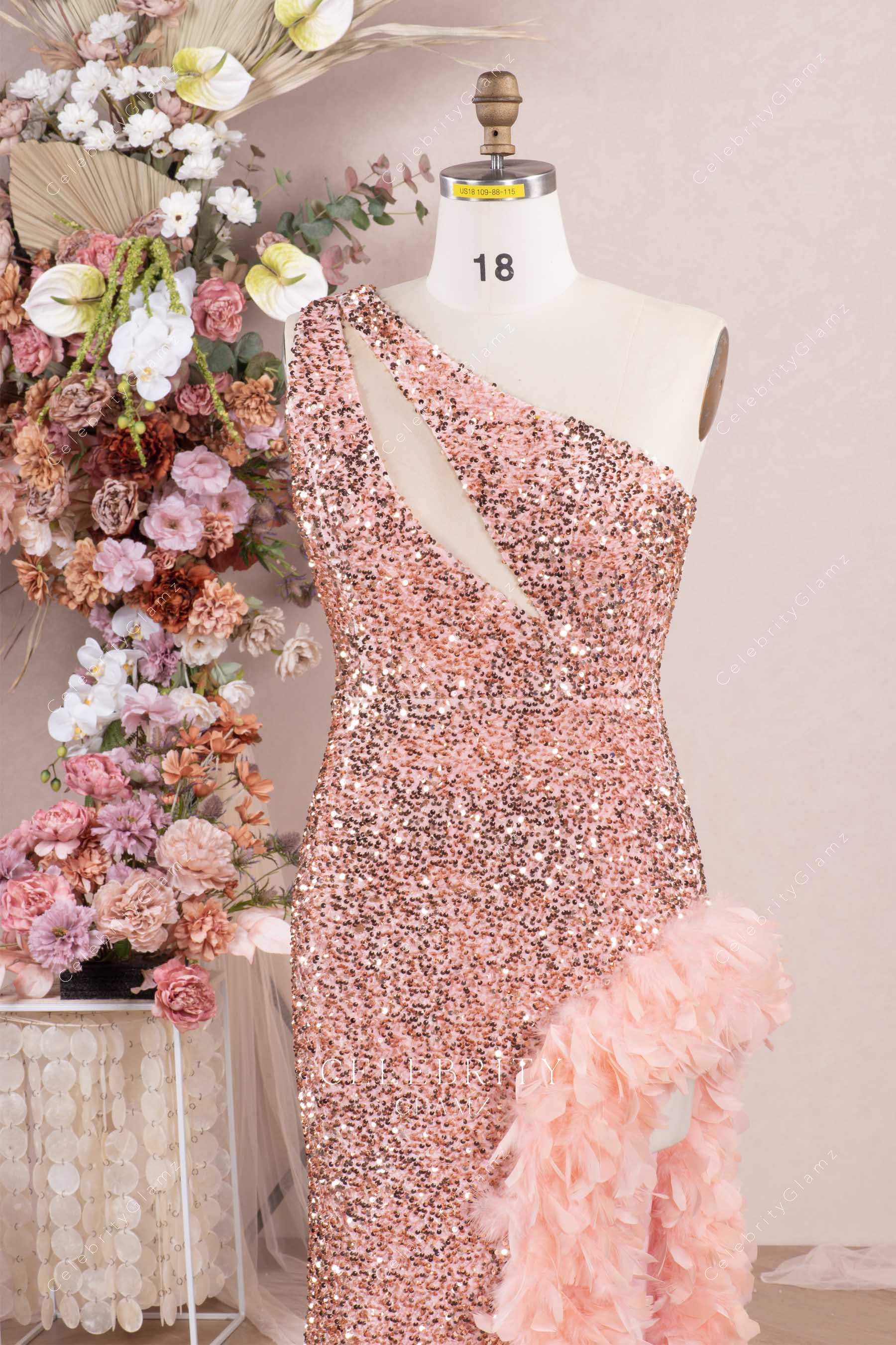 rose gold cutout prom dress