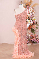 rose gold fit flare prom dress