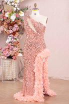rose gold glitter prom dress