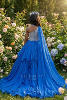 royal blue a line little girl pageant dress