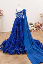 royal blue court train pageant dress