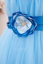 royal blue hand made flower flower girl dress