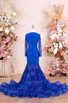 royal blue long sleeves trumpet prom dress