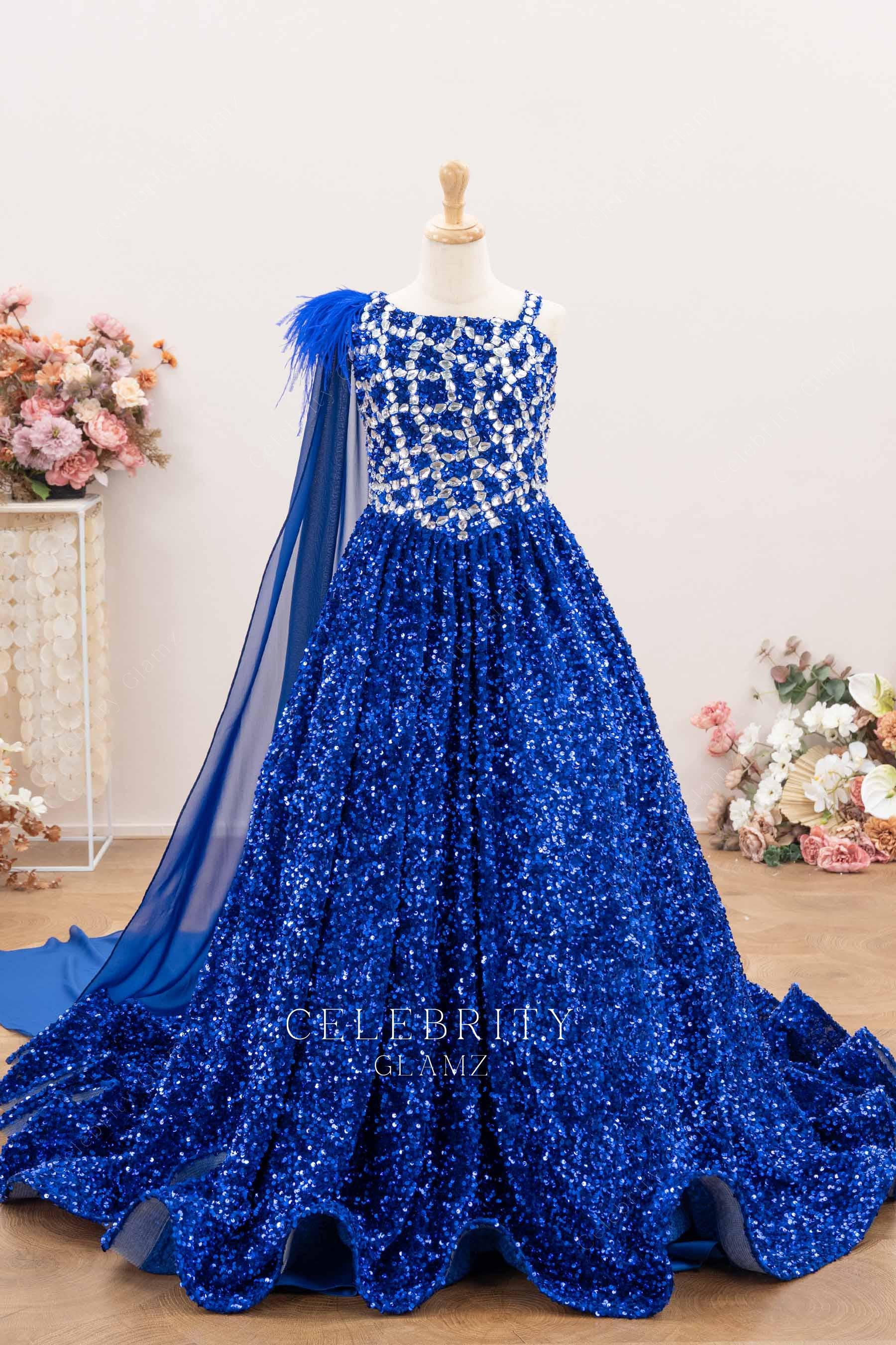 royal blue sparkly velvet junior pageant dress