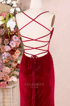 ruby velvet crisscross back prom dress 