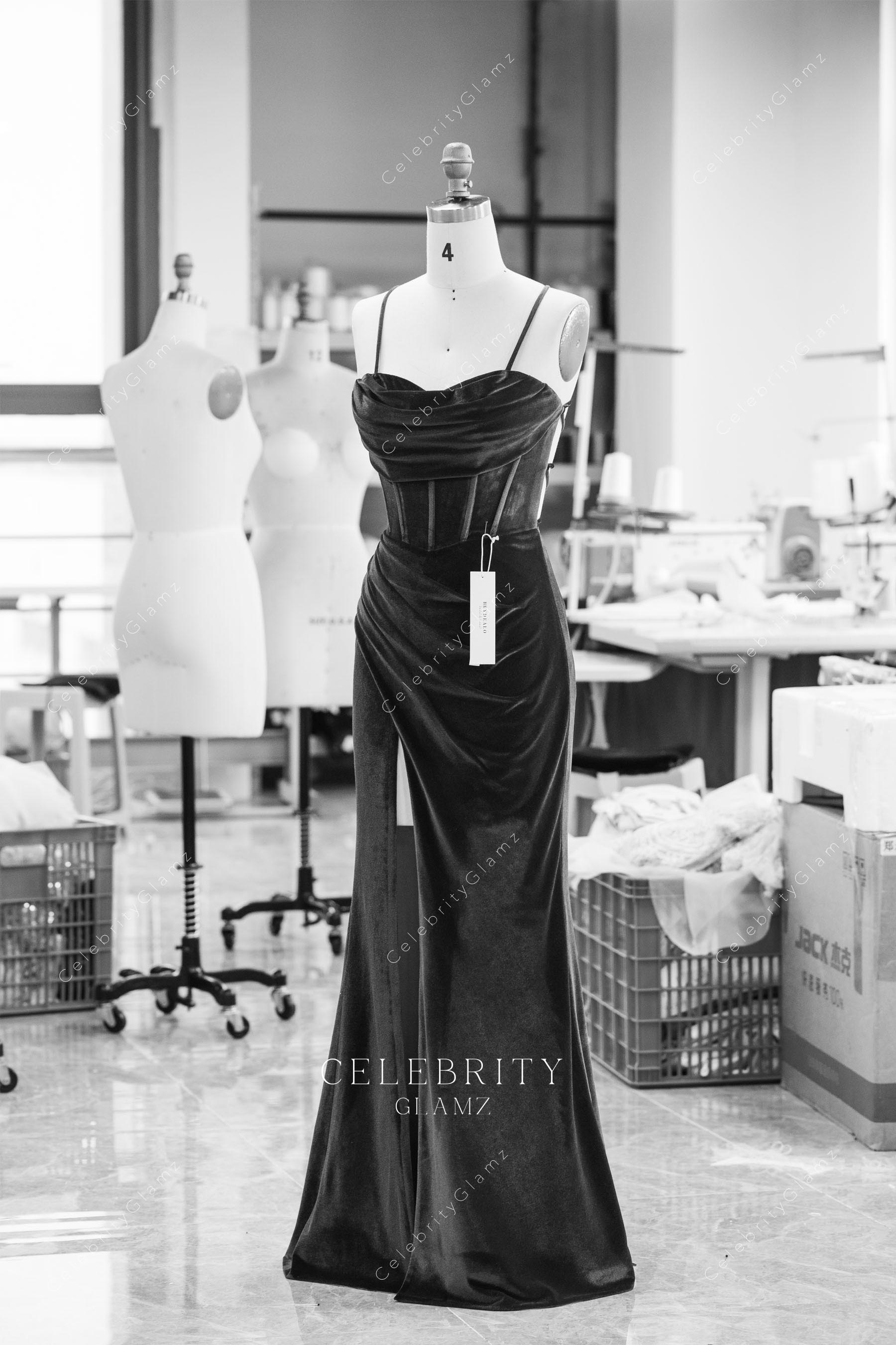 ruby velvet high slit floor length prom dress 