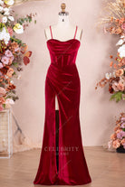 ruby velvet high slit prom dress 