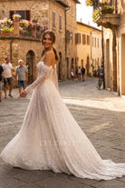 ruched long sleeve sparkly wedding dress