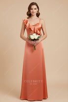 rusty satin asymmetrical a line bridesmaid dress