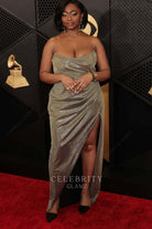 Samara Joy glitter slit prom dress Grammys red carpet 2024