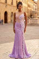 sparkly lilac sequined mermaid prom dress