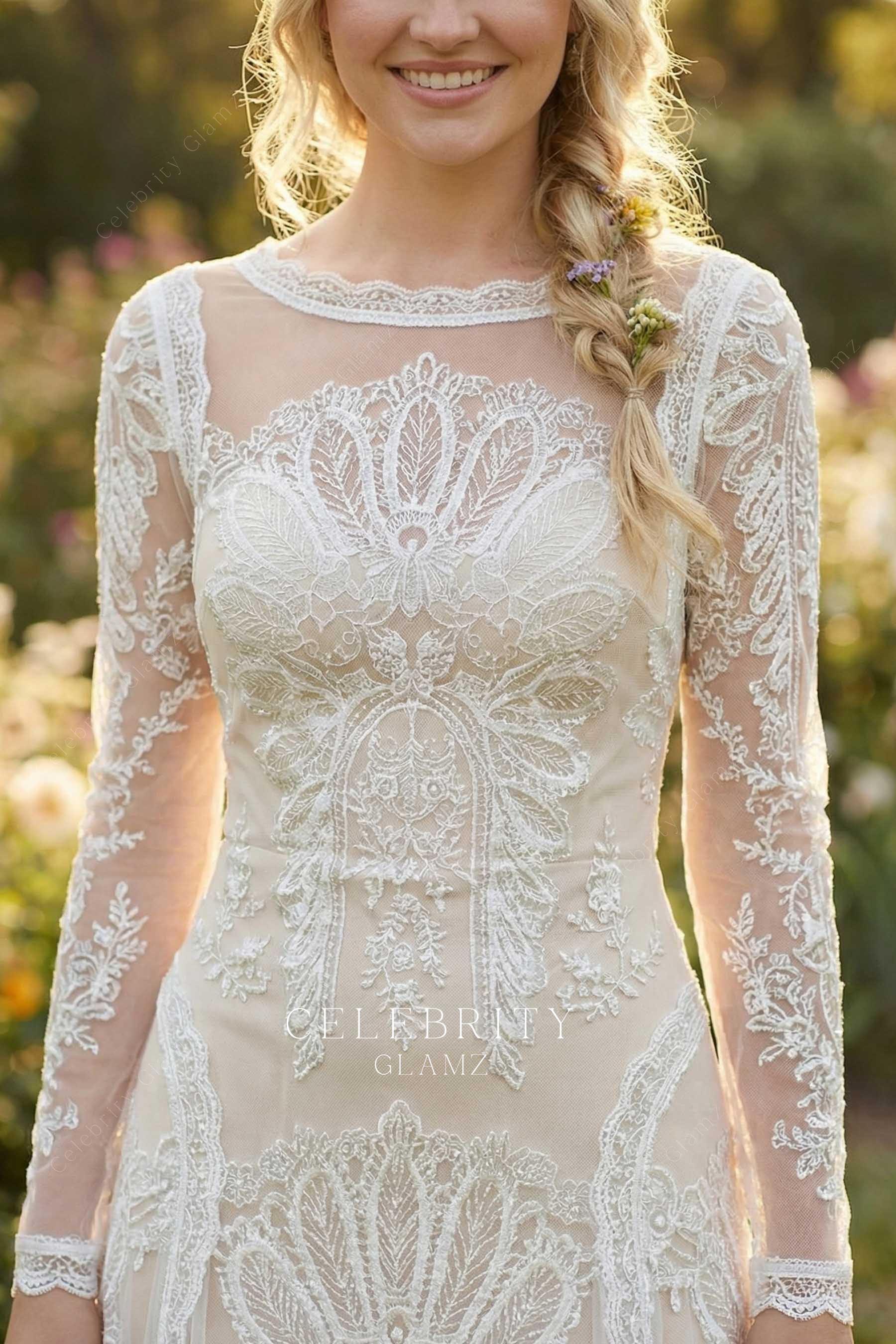 scalloped lace neck bridal dress
