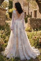 scalloped lace v back bridal dress