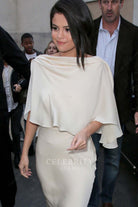 Selena Gomez ivory satin dress leaving recording studio 2015