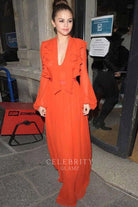 Selena Gomez orange chiffon dress 2016 virgin radio station