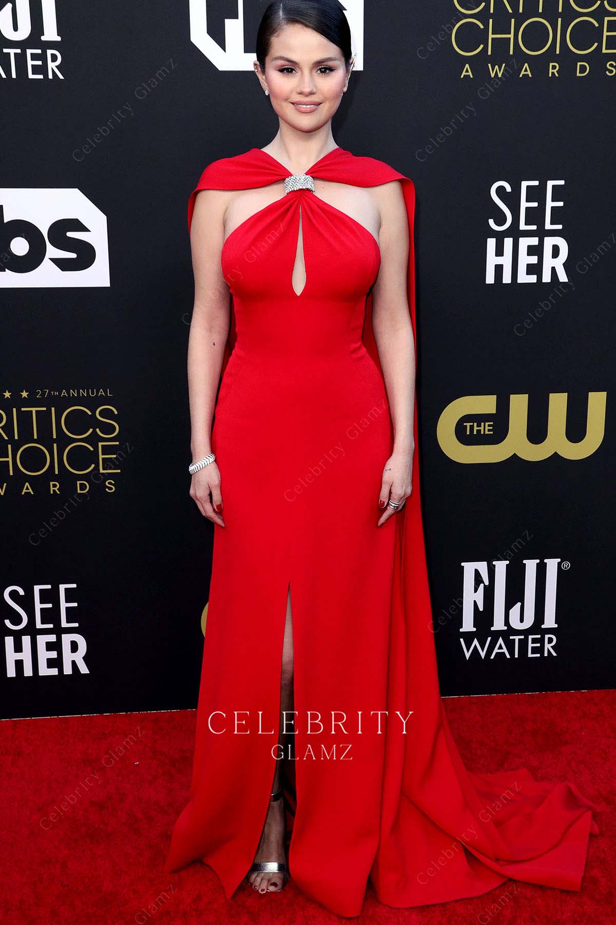 Selena Gomez red slit prom dress 2022 critics choice awards