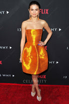 Selena Gomez tangerine bud prom dress 13 reasons why premiere 2017