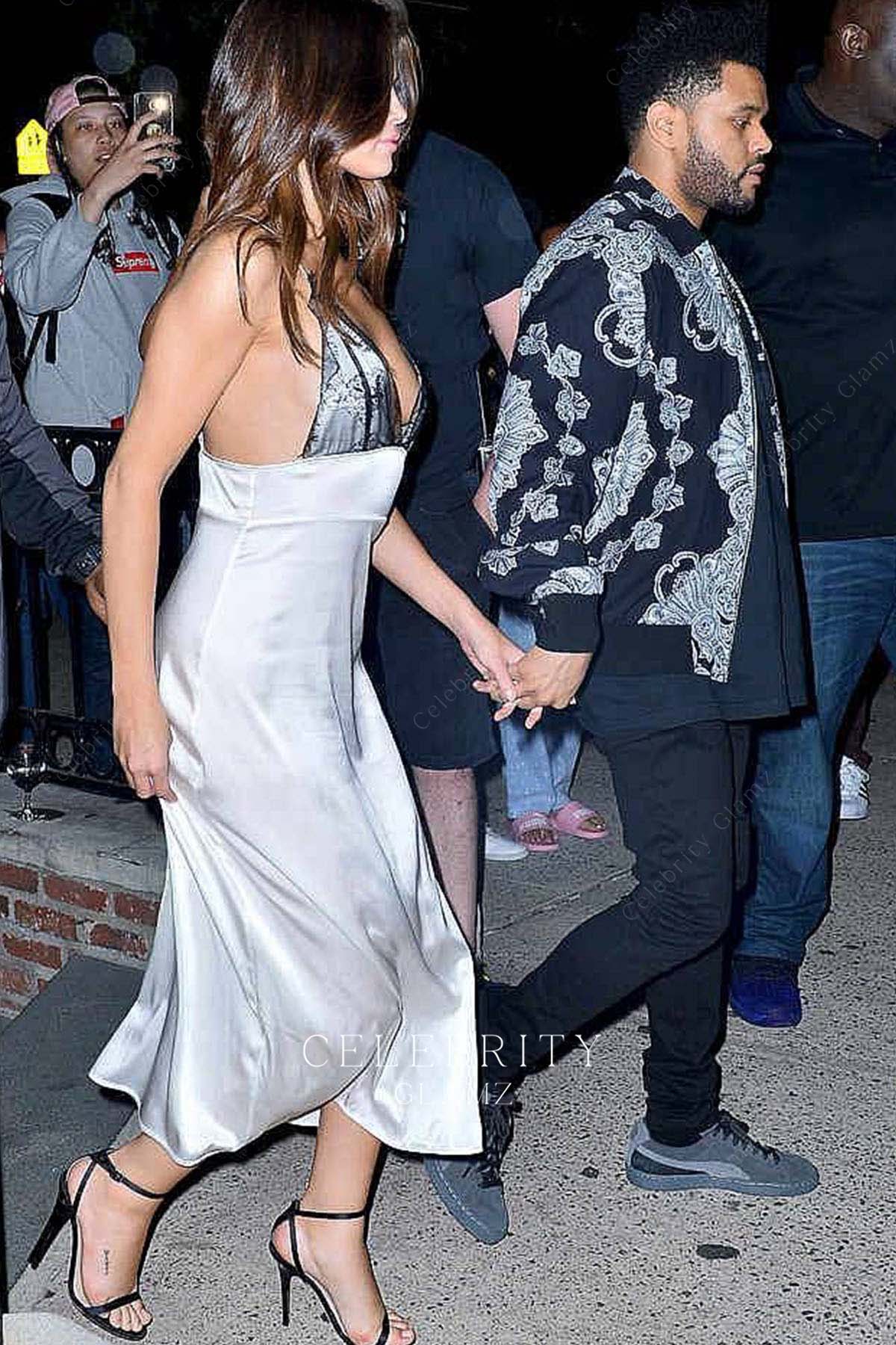 Selena Gomez thin straps dress leaving 2017 left Rao's restaurant