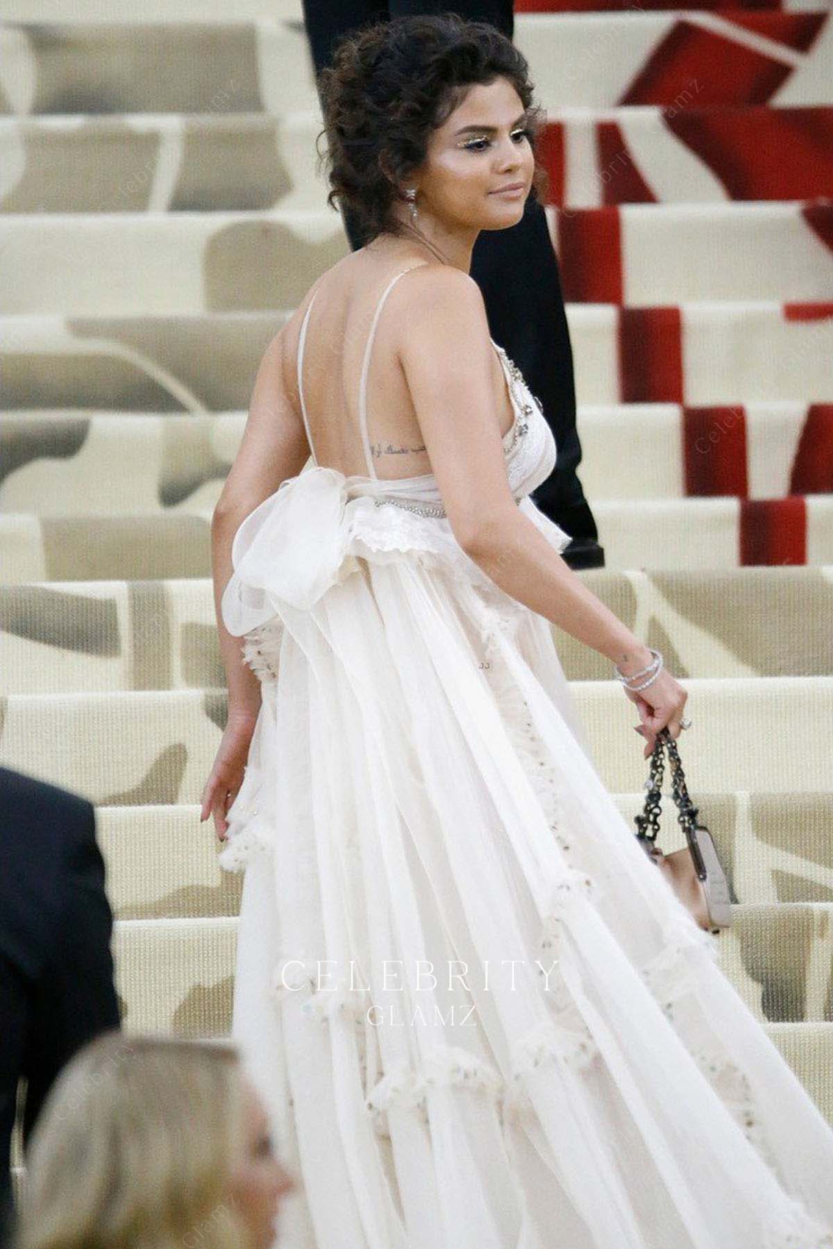 Selena Gomez thin straps prom dress 2022 met gala 