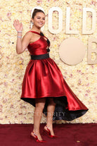 Selena Gomez v neck dress 2024 gold globes red carpet