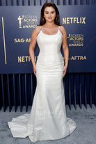 Selena Gomez white scoop neck prom dress screen actors guild awards 2024