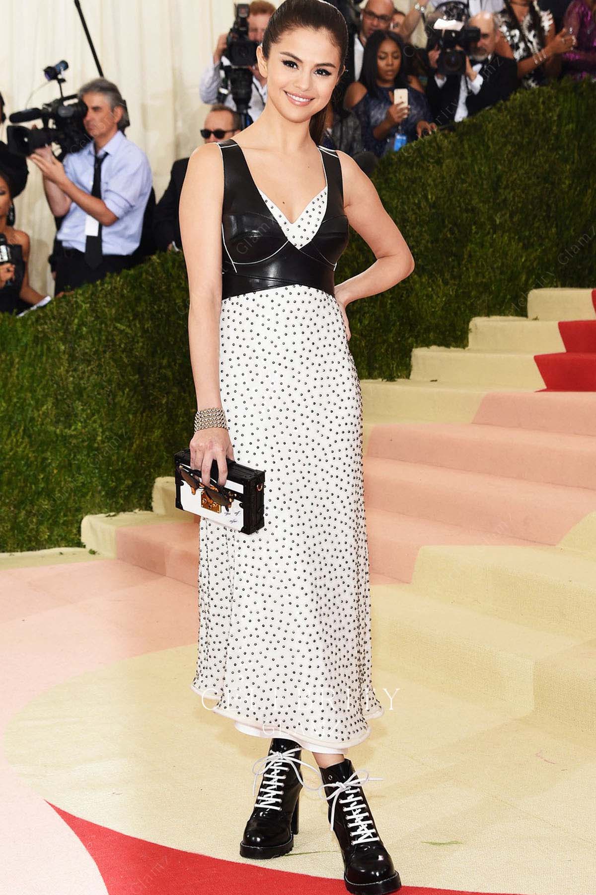 Selena Gomez wide straps prom dress 2016 met gala
