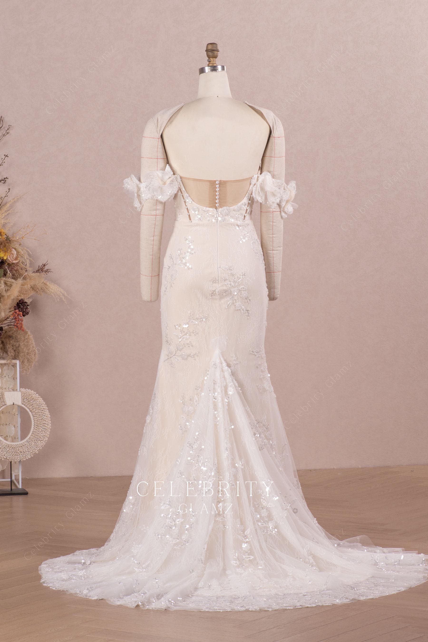 sequin lace applique mermaid wedding dress
