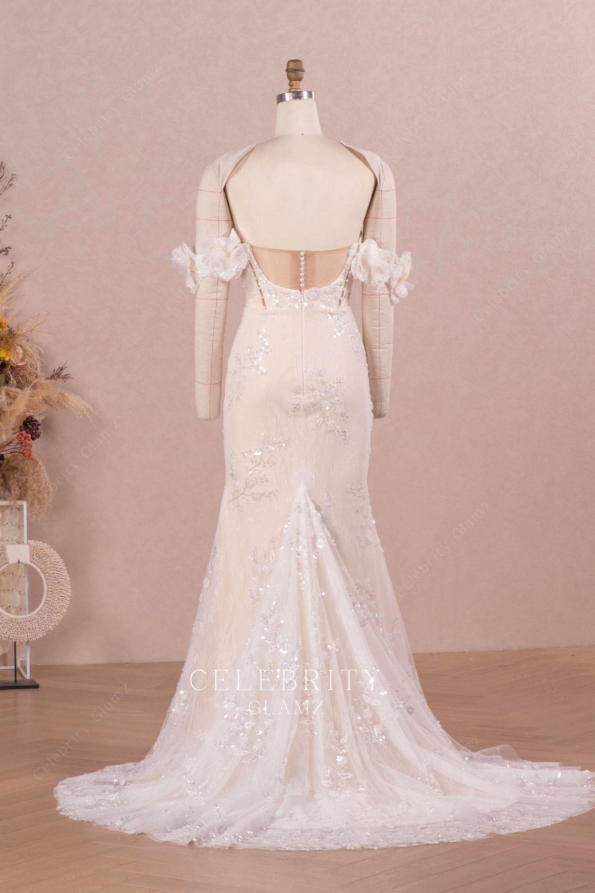 sequin lace applique mermaid wedding dress