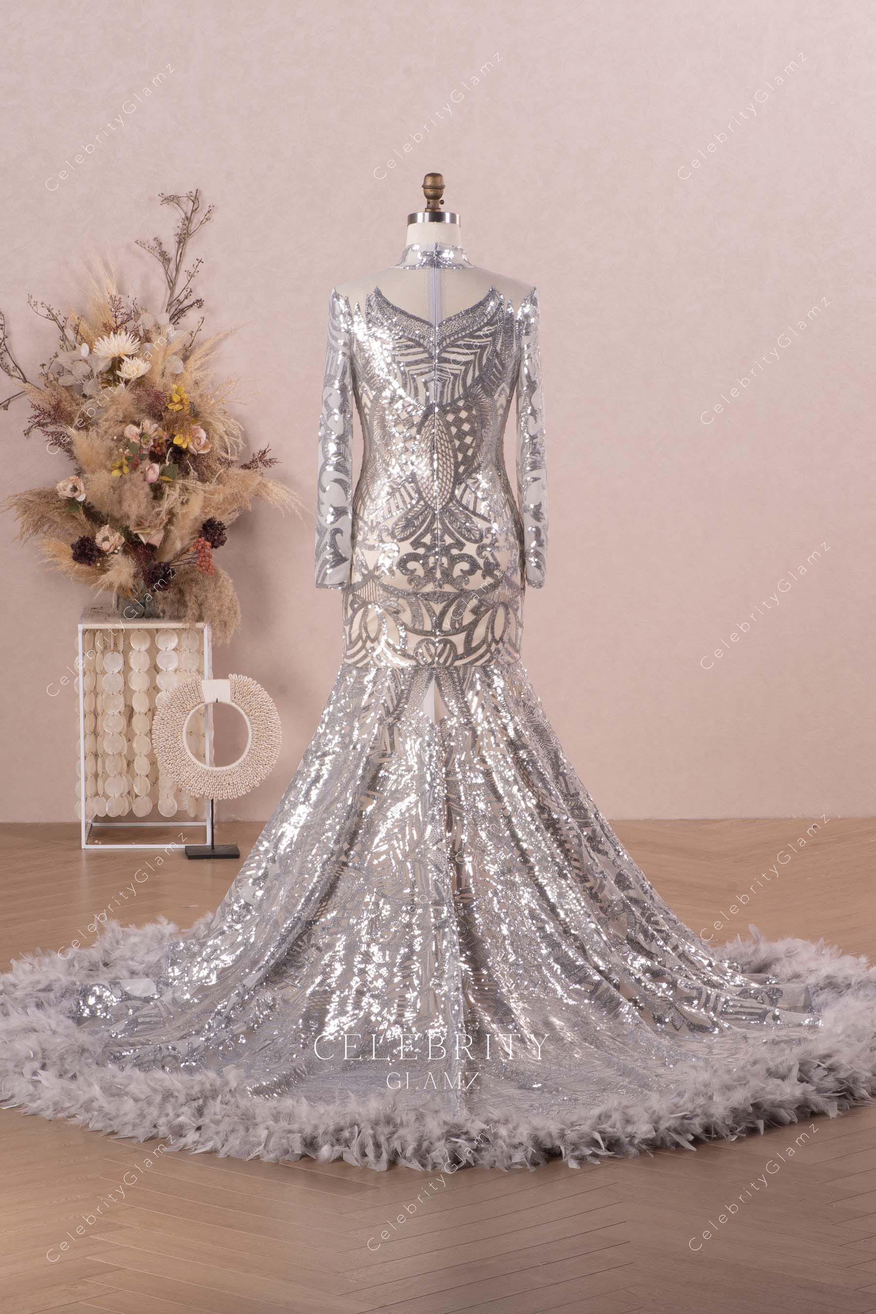 sequin trumpet chapel train prom dress