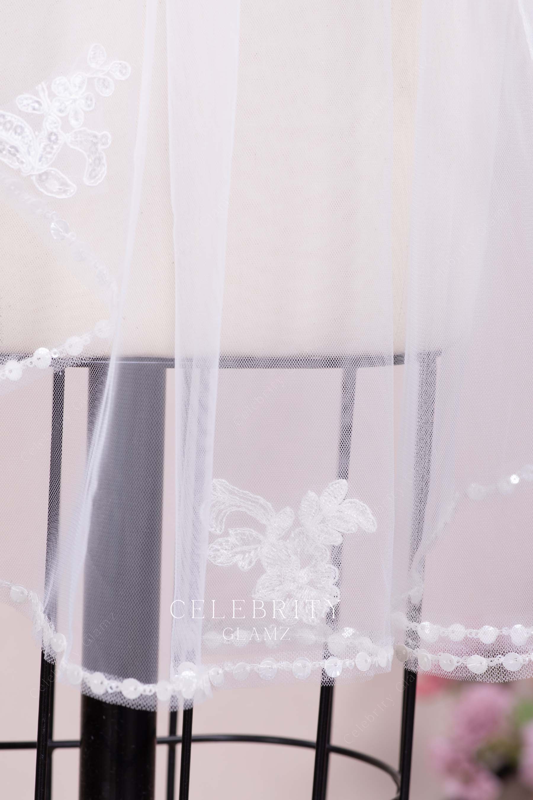 sequin tulle bridal veil