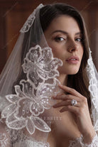 sequined floral lace applique bridal veil