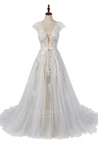 sexy plunging neck lace wedding dress