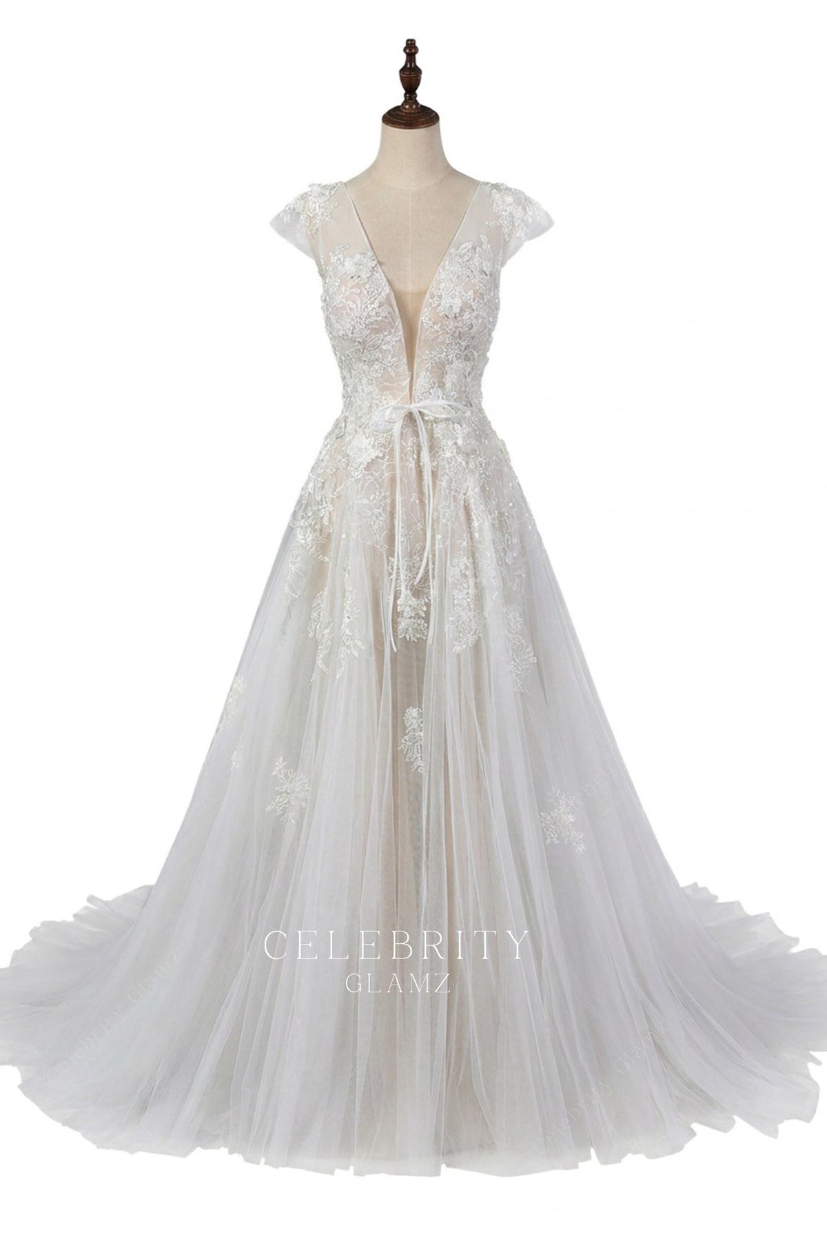 sexy plunging neck lace wedding dress