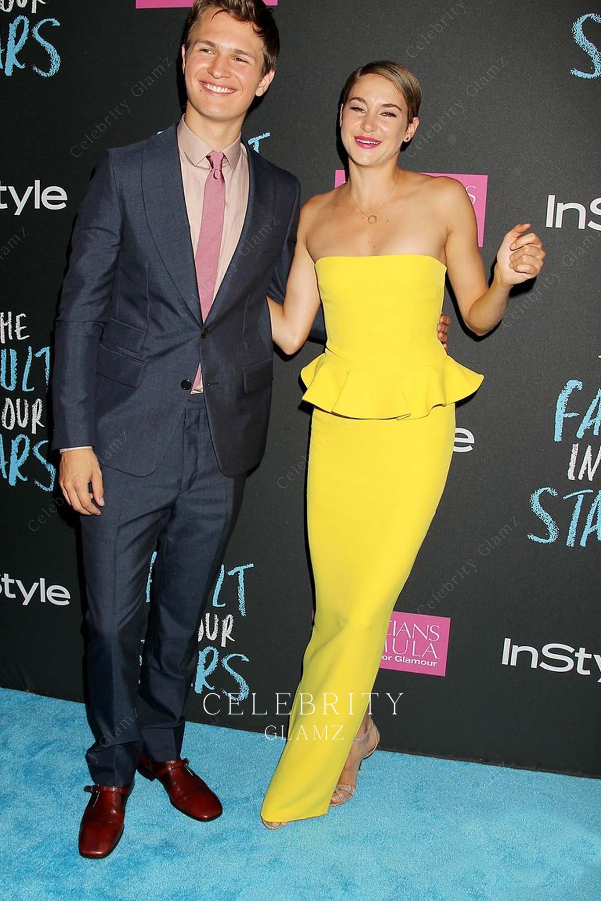 Shailene Woodley yellow strapless the fault in our stars premiere dress