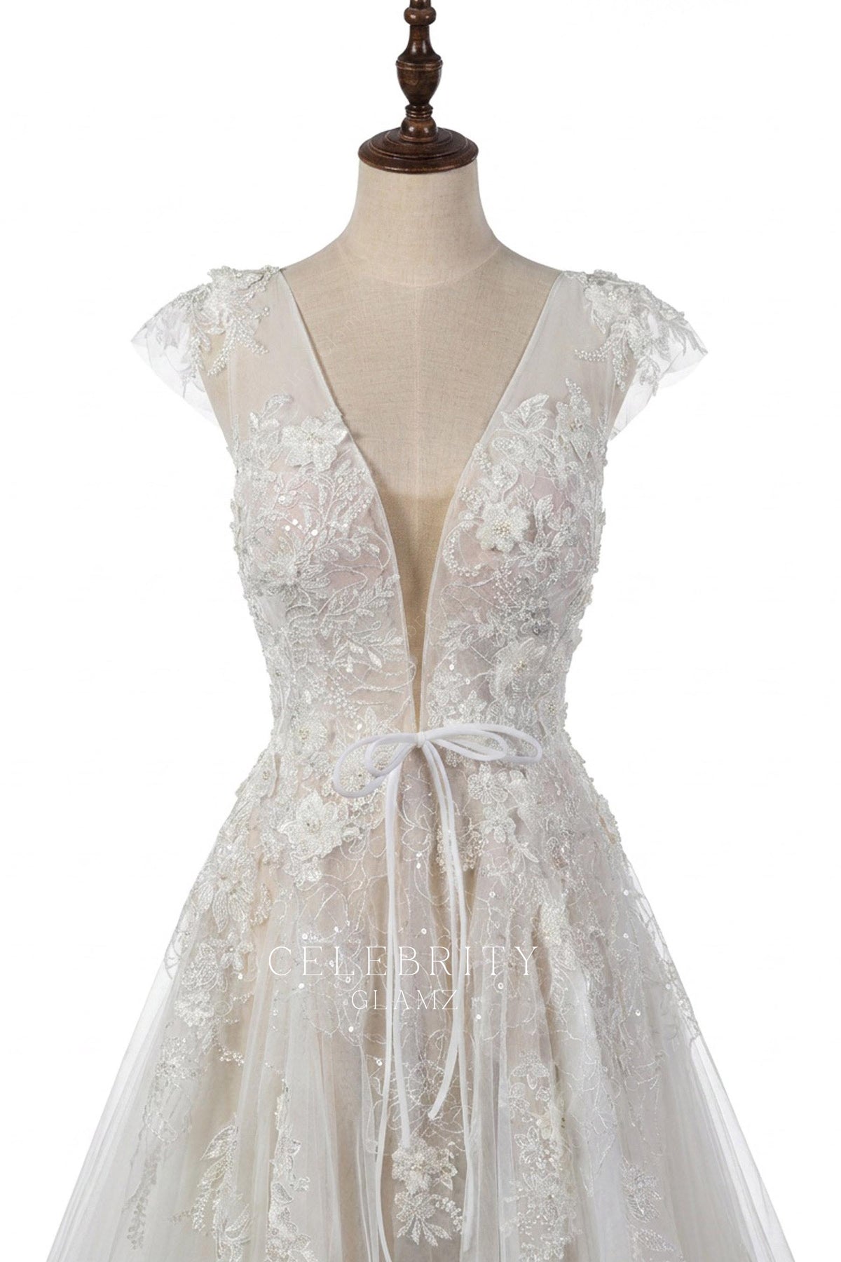 sheer cap sleeve lace wedding dress