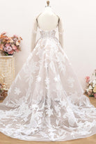 sheer floral lace train wedding dress