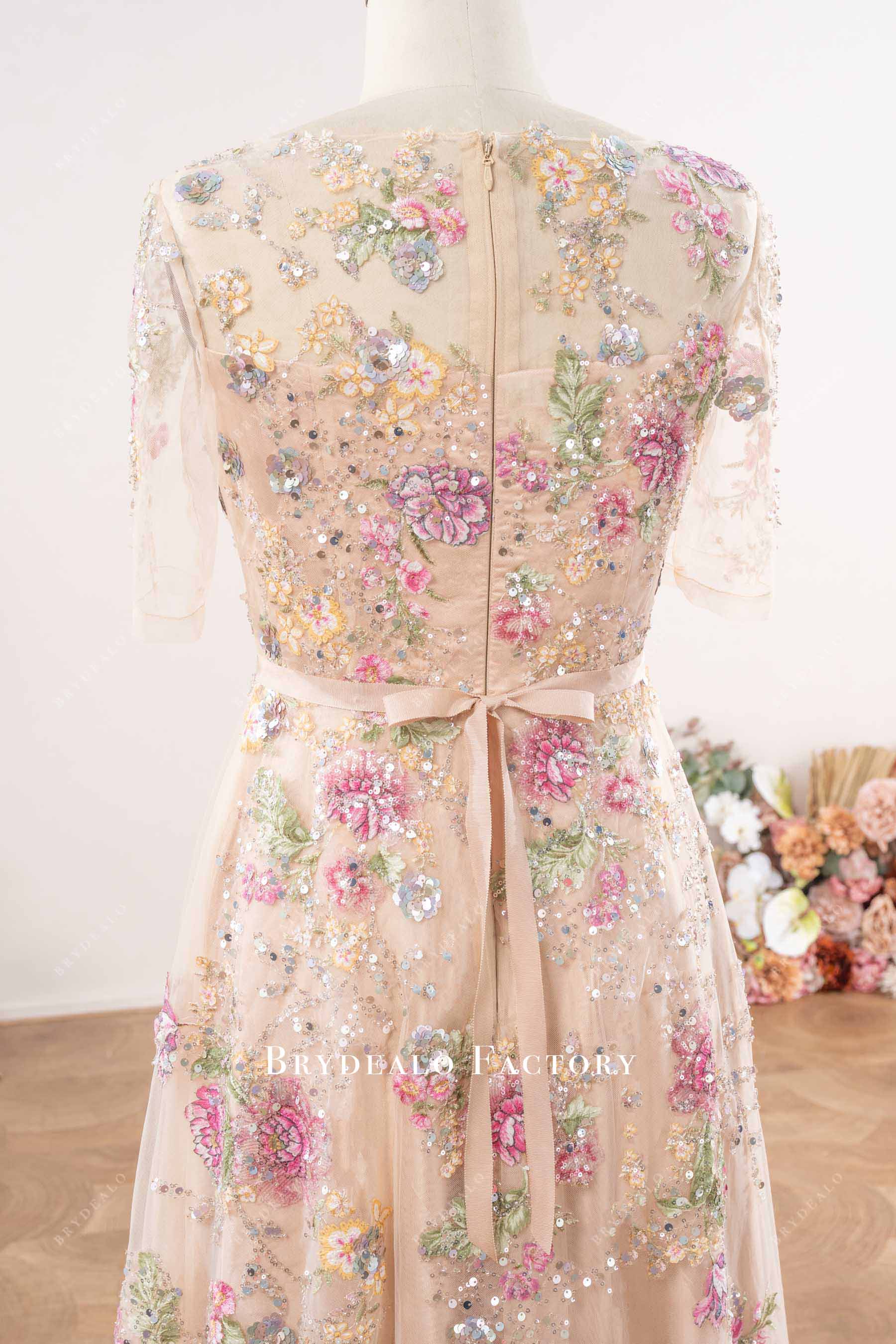 sheer sequin lace back mother of bride dress