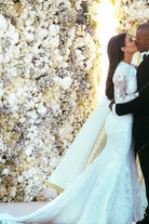 sheer sleeve Kim Kardashian mermaid bridal dress