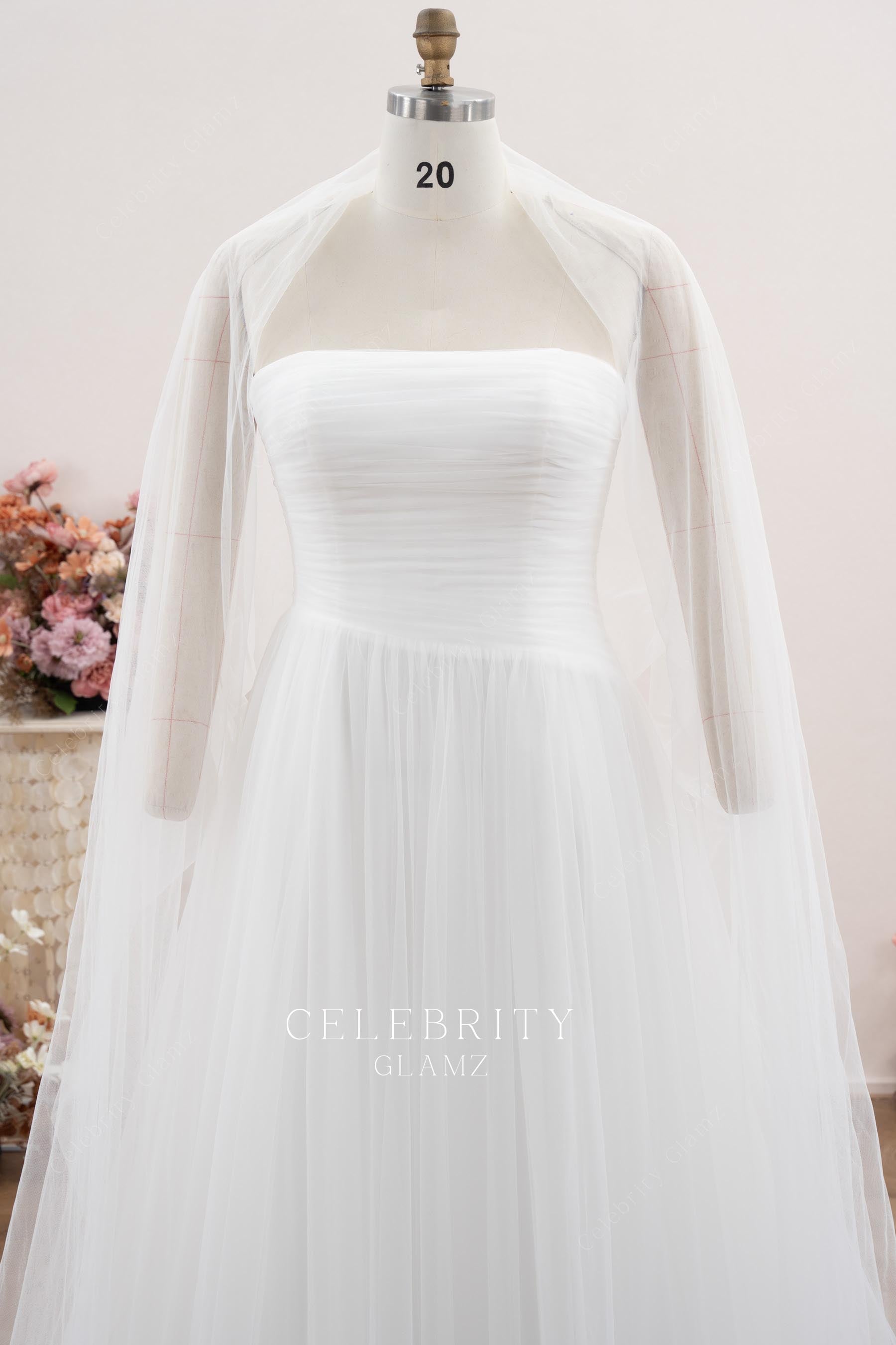 sheer tulle wrap wedding dress