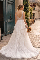 shimmery a line court train wedding dress