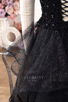 shimmery black tulle wedding dress