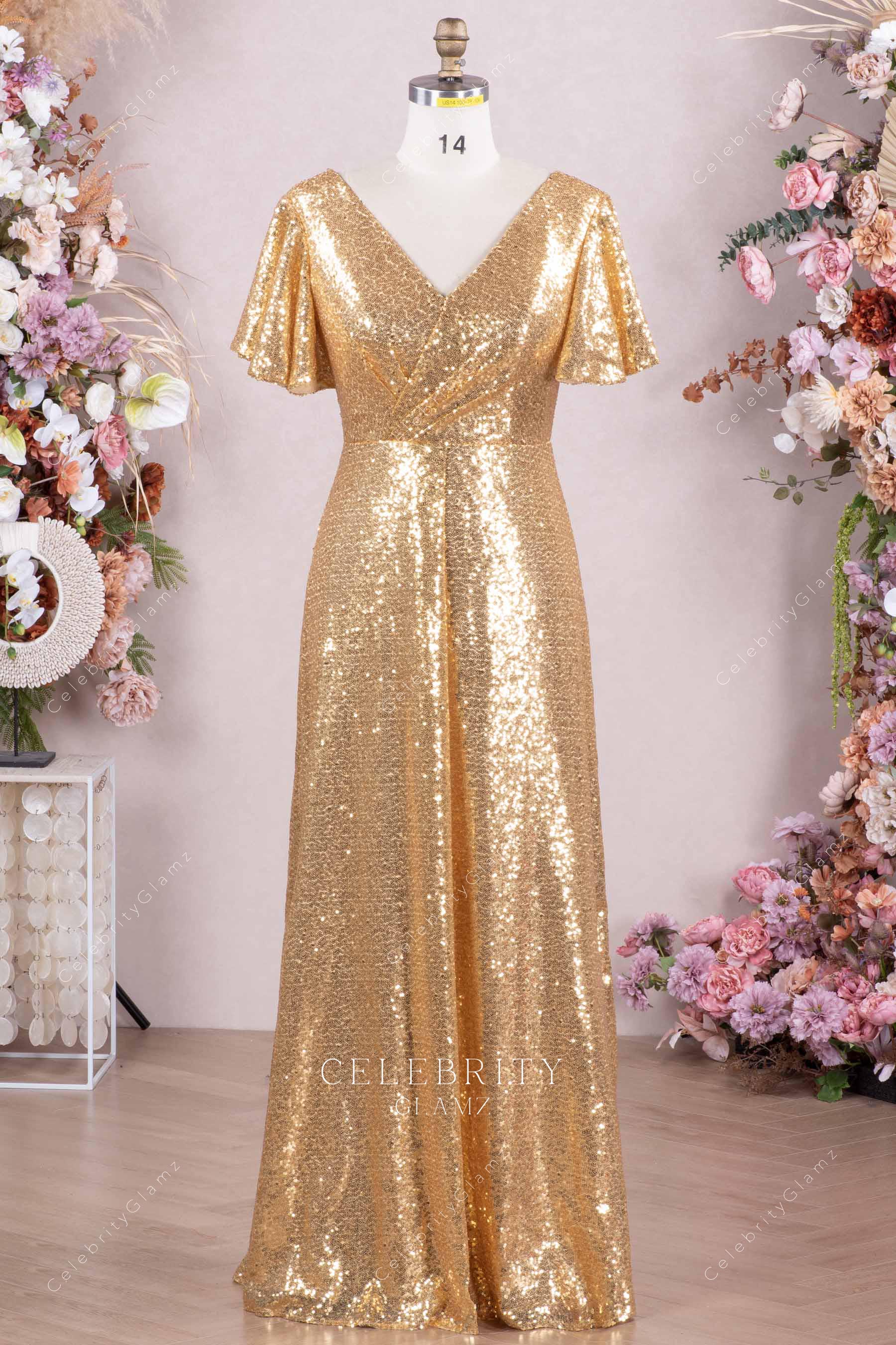 shimmery gold a line mother of bride dress