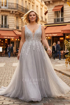 shimmery grey tulle formal dress
