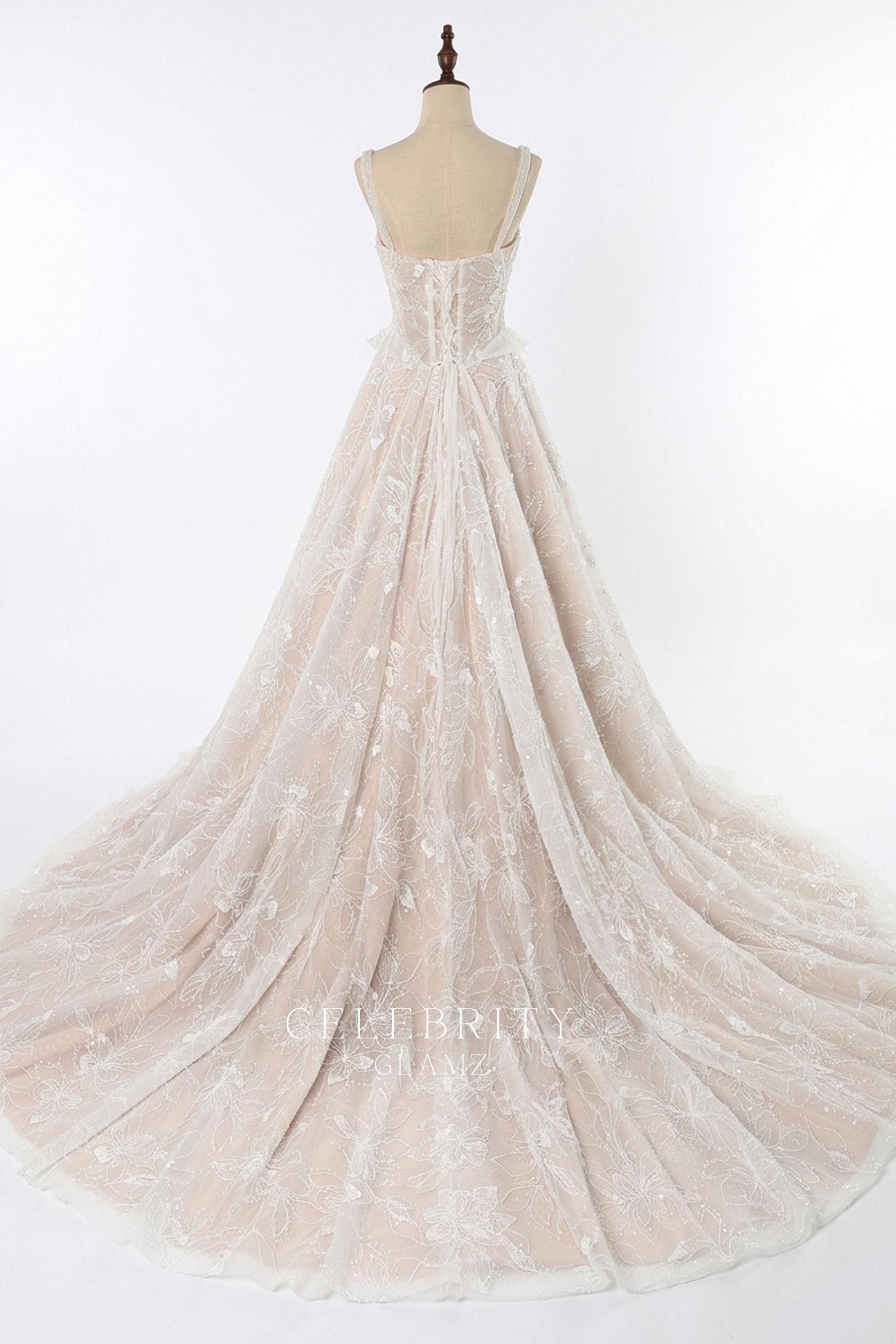 shimmery lace a line wedding dress